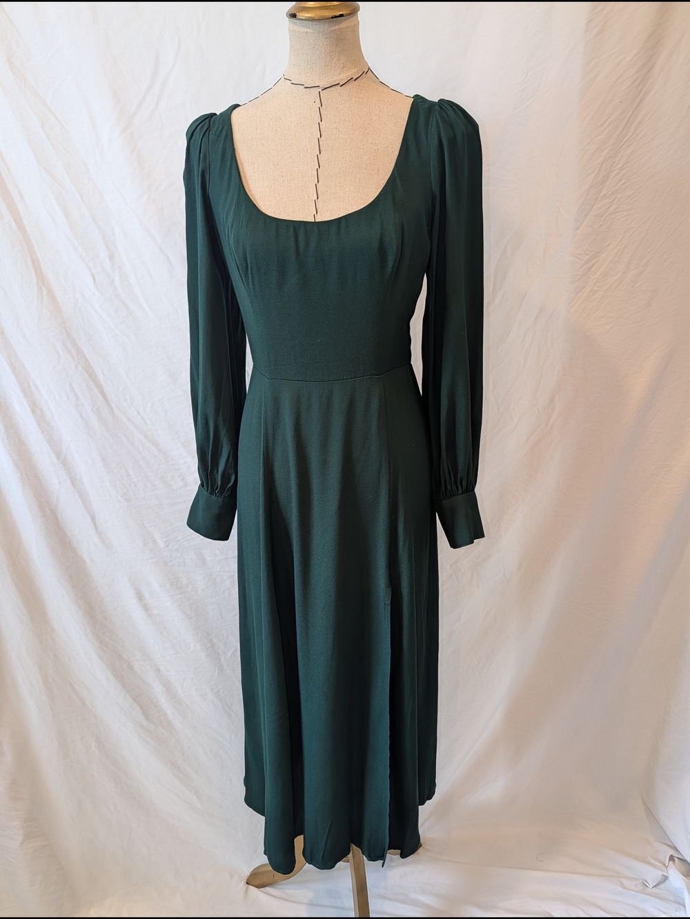 Reformation Alessi Deep Emerald Long Sleeve Scoop Midi Dress Slit